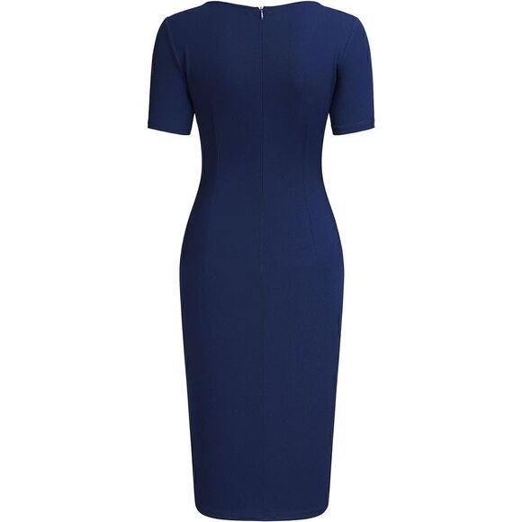 Women's navy blue size small Dress Vintage Ruffle Cocktail Pencil Knee Dress - Picture 3 of 9